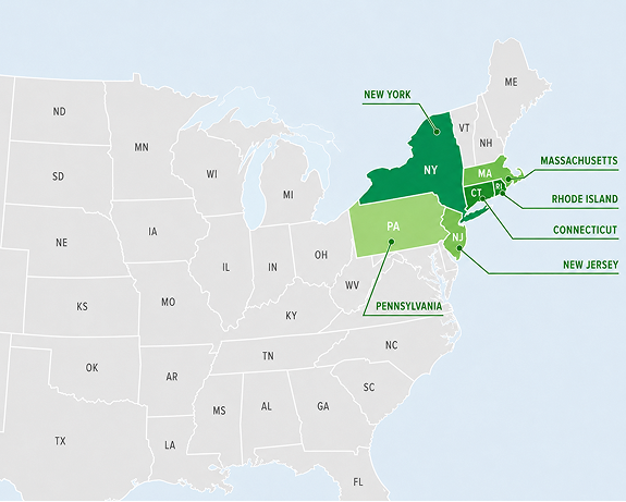 Northeast service area map